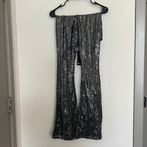 Nasty Gal sequin black bell bottom disco pants